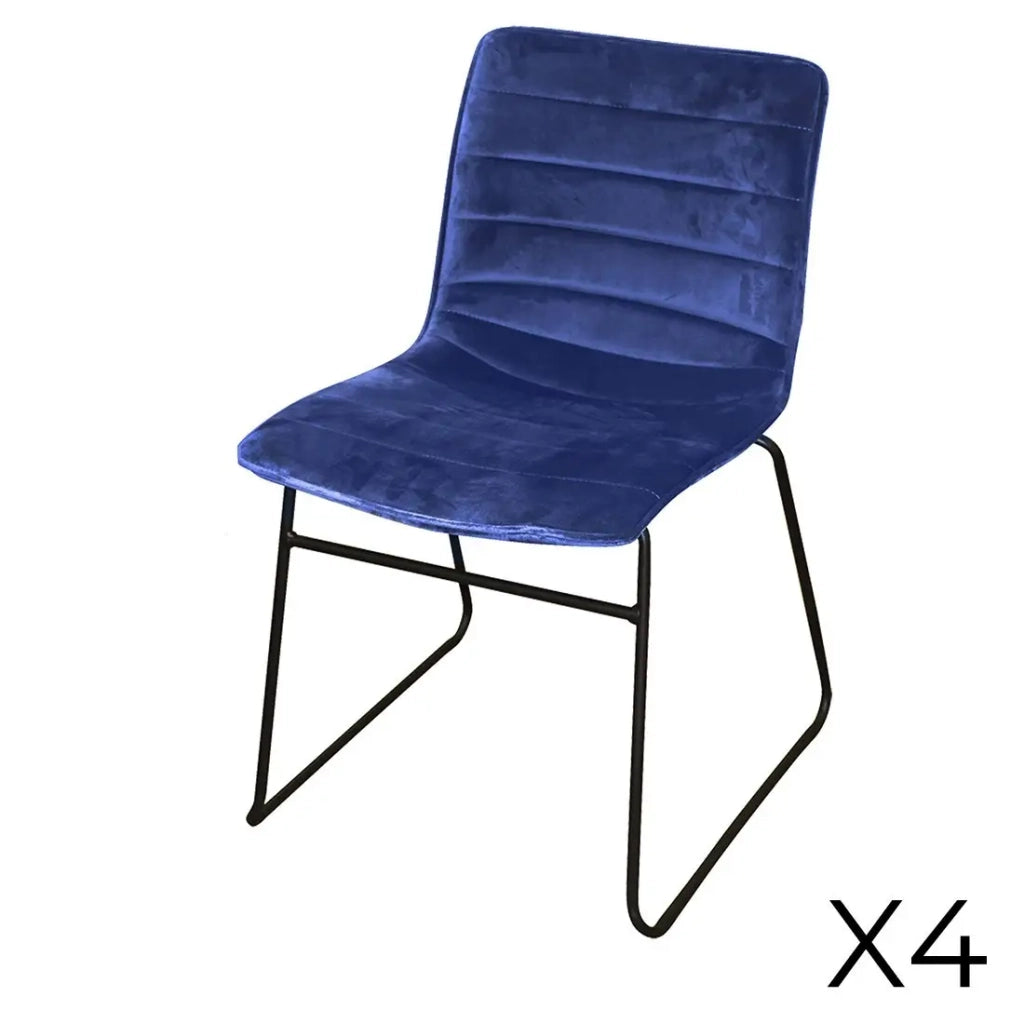 Set di 4 sedie in velluto a coste blu collezione NETS stile industriale