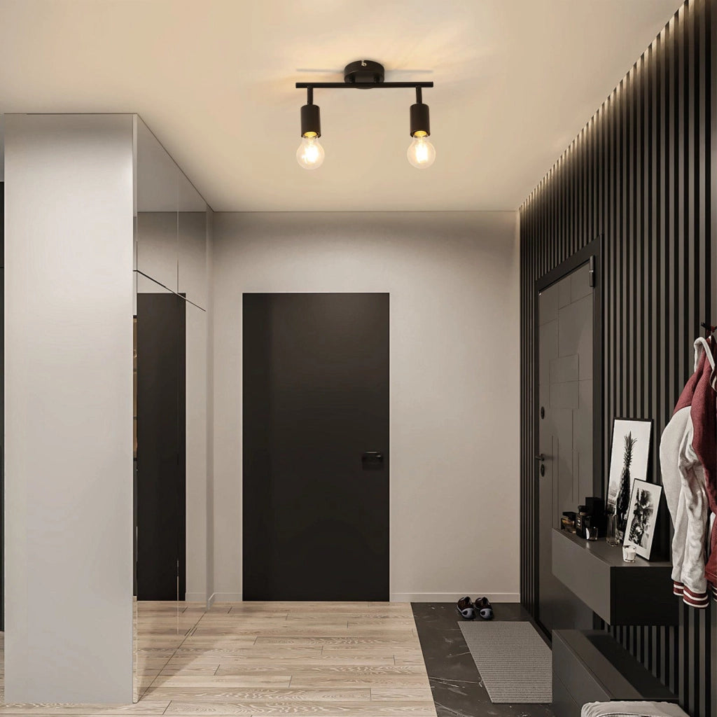 ZMH Faretto da soffitto LED neri 2 luci E27 girevoli 350° vintage stile industriale senza lampadina