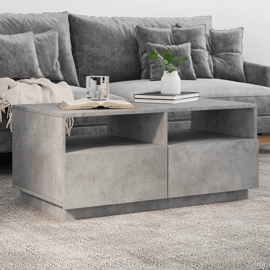 Tavolino da salotto | Tavolino da caff¨¨ | Tavolino da Soggiorno con Luci LED Grigio Cemento 90x49x40 cm