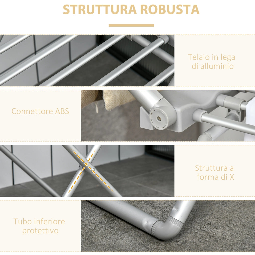 Stendibiancheria Elettrico Riscaldato Pieghevole ¨C Xylo ¨C Alluminio 144x53x91cm Argento