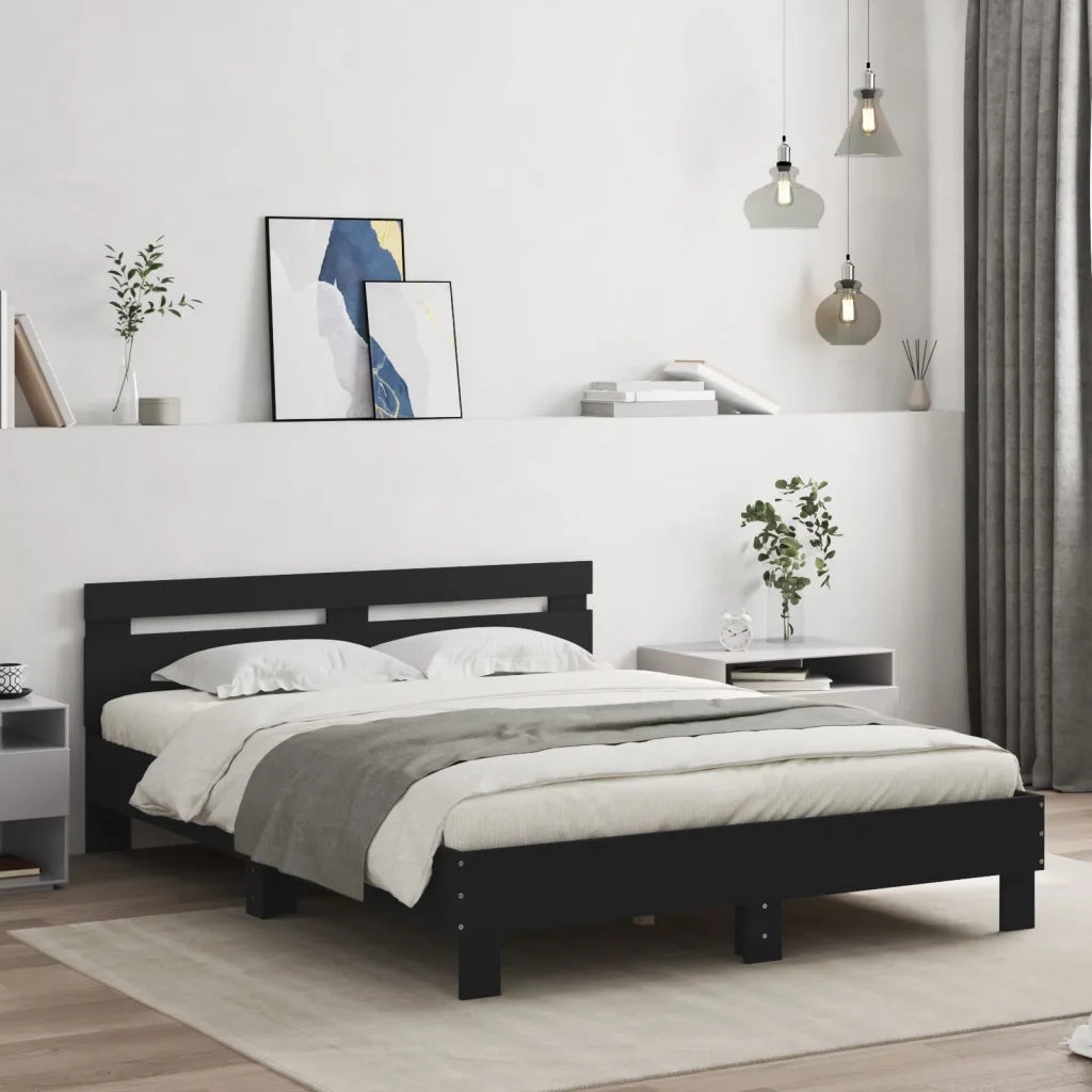 Giroletto con Testiera e LED-Struttura Letto con testiera Nero 140x190 cm