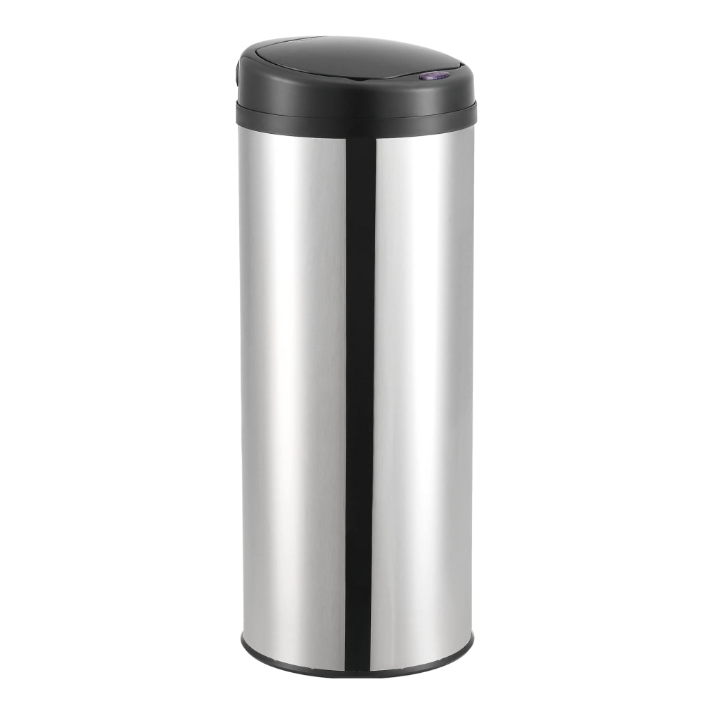 Pattumiera Automatica 47 L, Bidone Cilindrico in Acciaio Inox (AxØ) 77 x 30,5 cm Coperchio con Sensore di Movimento e