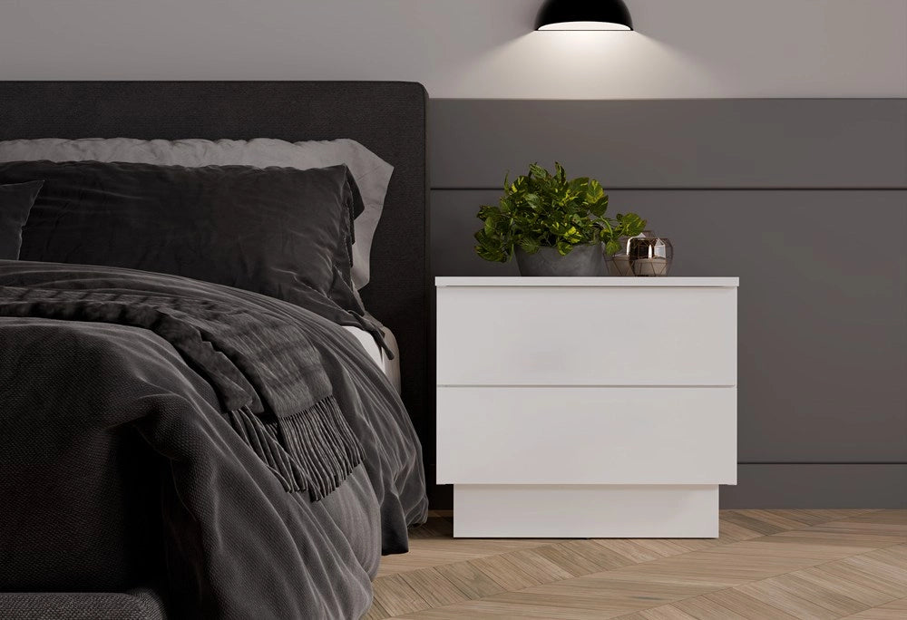 Comodino AMBER 2s tavolino nocny 2 cassetti per camera da letto bianco