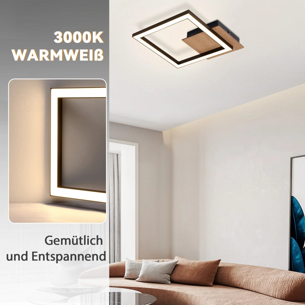 ZMH Lampada da Soffitto LED 3000K Luce Calda Moderna 12W Piccola in Legno Quadrata Nera per Corridoio Soggiorno