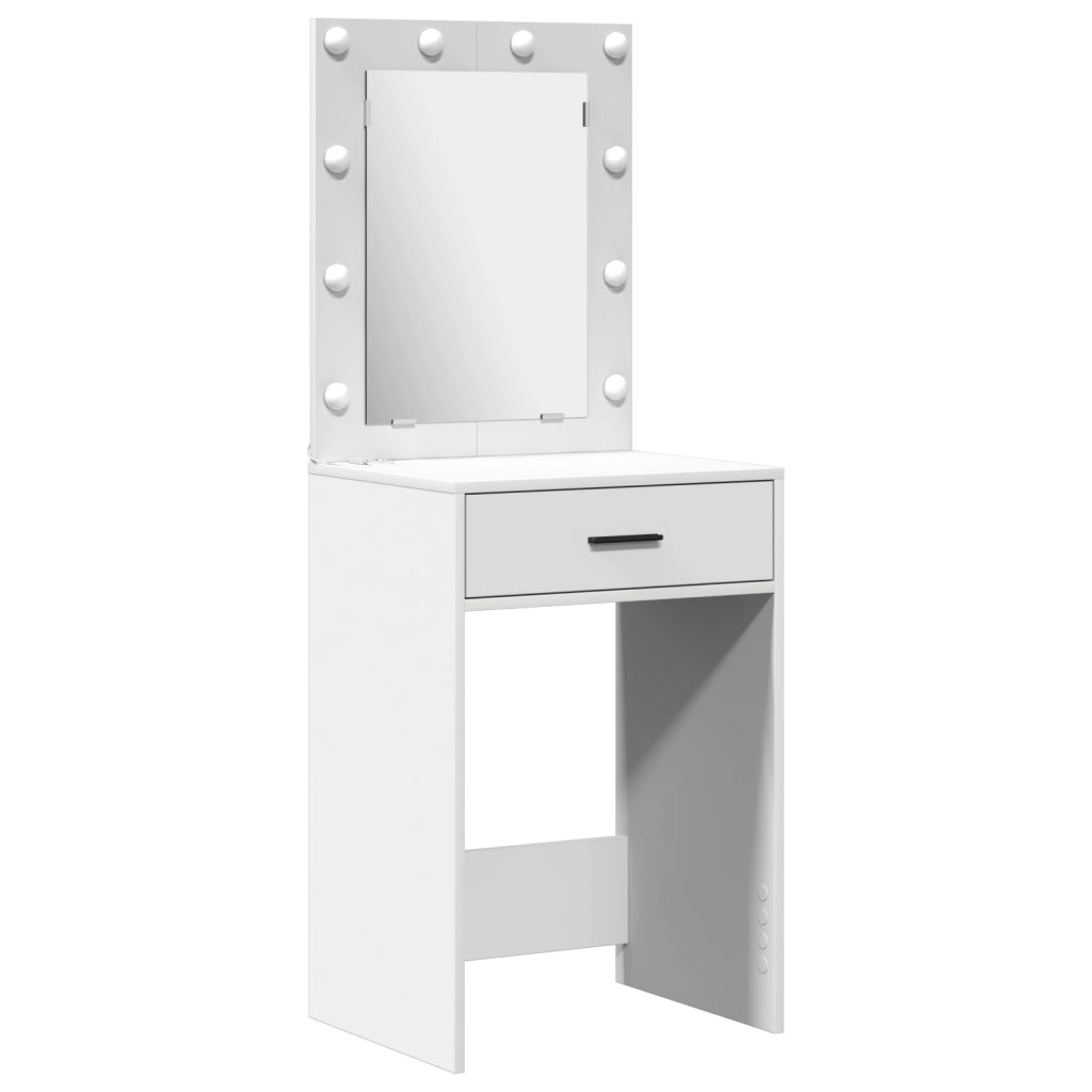 Set da Due Pezzi per Tavolo da Trucco con LED in Legno Bianco
