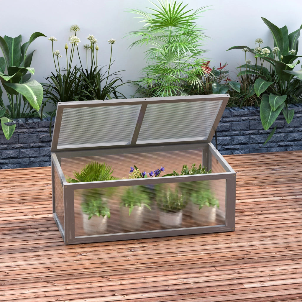 Serra da giardino in legno e policarbonato 90x46x40 cm ¨C zephmum ¨C grigio con copertura