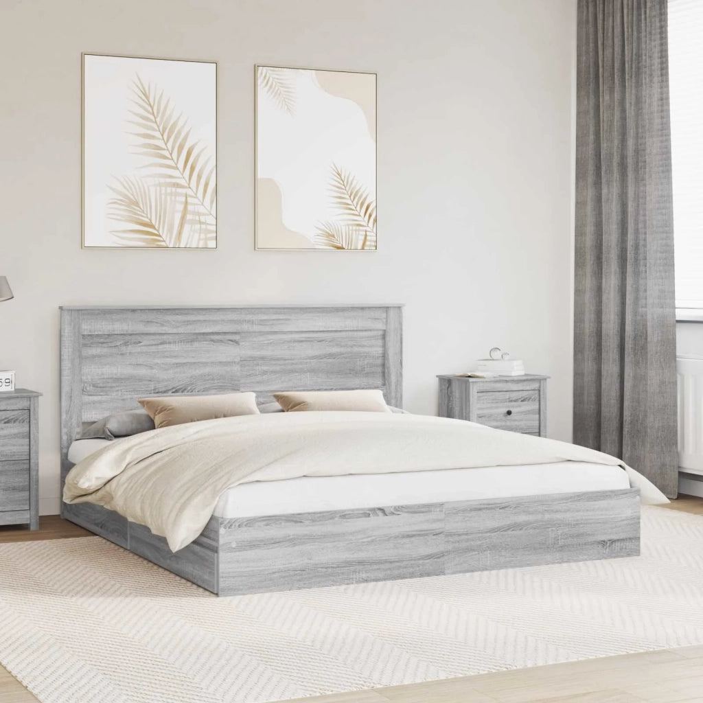 Letto con Contenitore con testiera Grigio Sonoma 200 x 200 cm