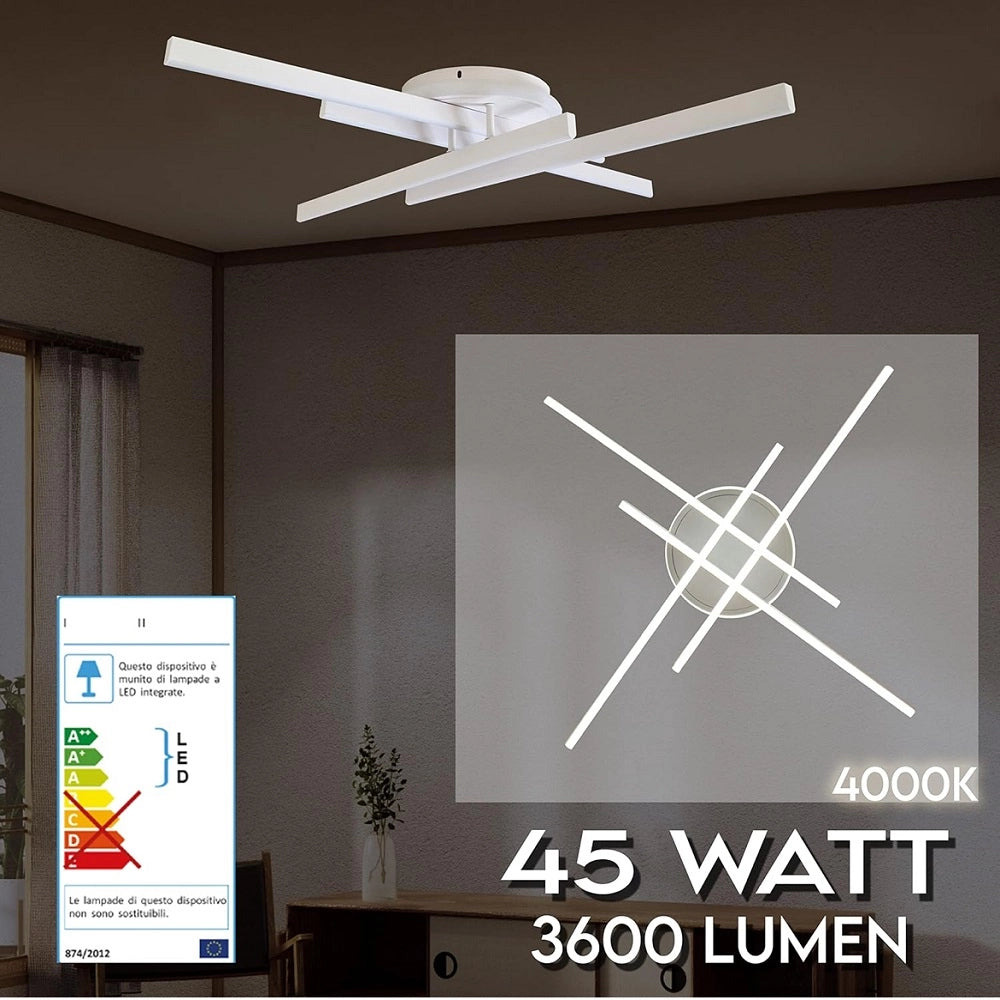Plafoniera LED moderna da soffitto 48W con switch per luce calda 3000K naturale 4000K o fredda 6500K design elegante per interni