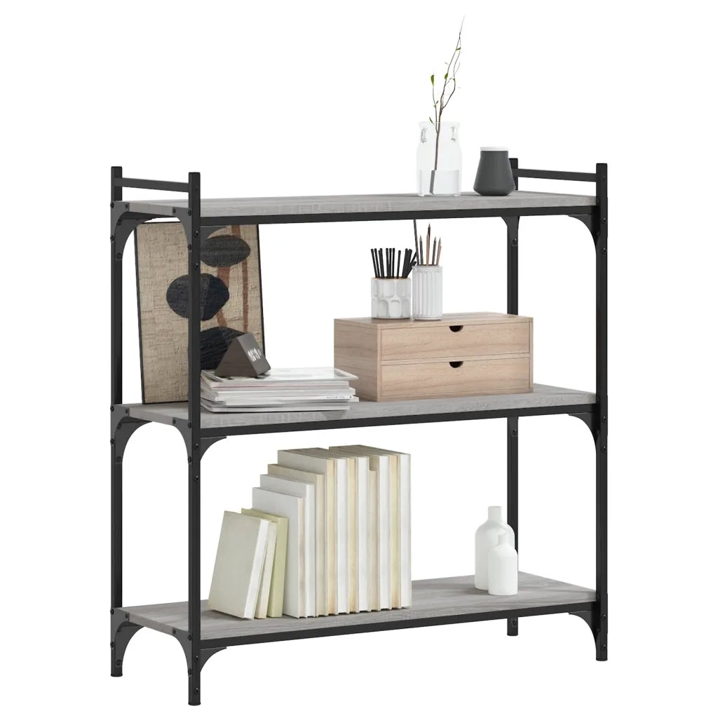 Libreria a 3 Ripiani-Scaffale per Libri-Mobile di Stoccaggio Grigio Sonoma 80x30x86cm Legno Multistrato