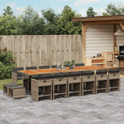 Set da Pranzo da Giardino 17pz con Cuscini Grigio in Polyrattan