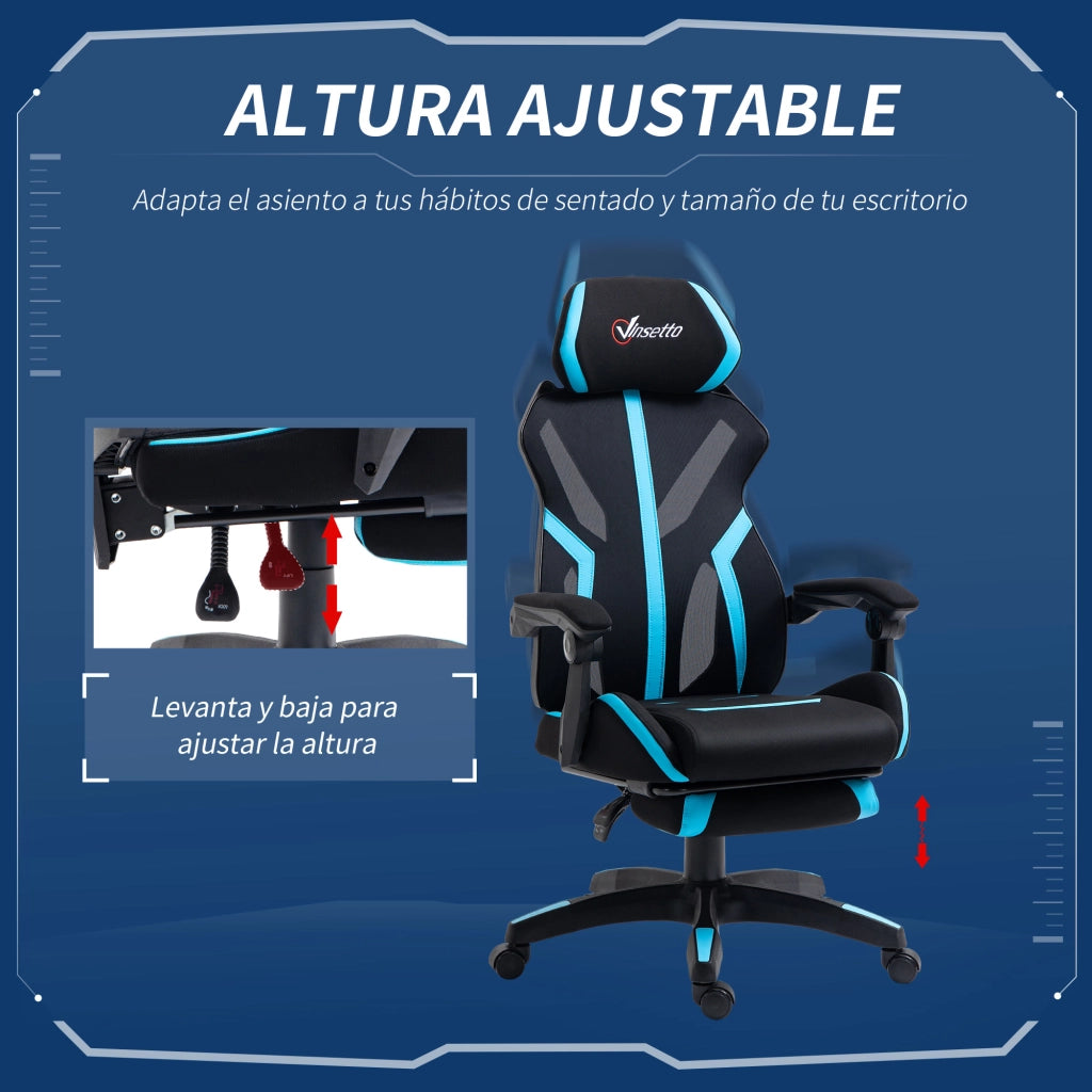 Sedia da Gaming con Poggiapiedi Retrattile ¨C zephmum ¨C Nero e Blu, 65x65x119-129 cm