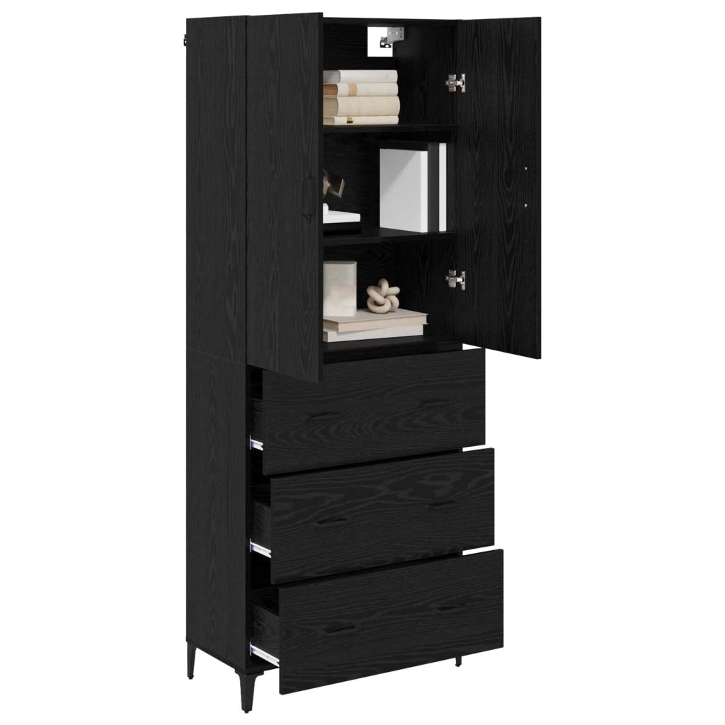 Credenza-Buffet-Armadio da cucina Rovere Nero 69,5 x 34 x 180 cm Legno multistrato 557331