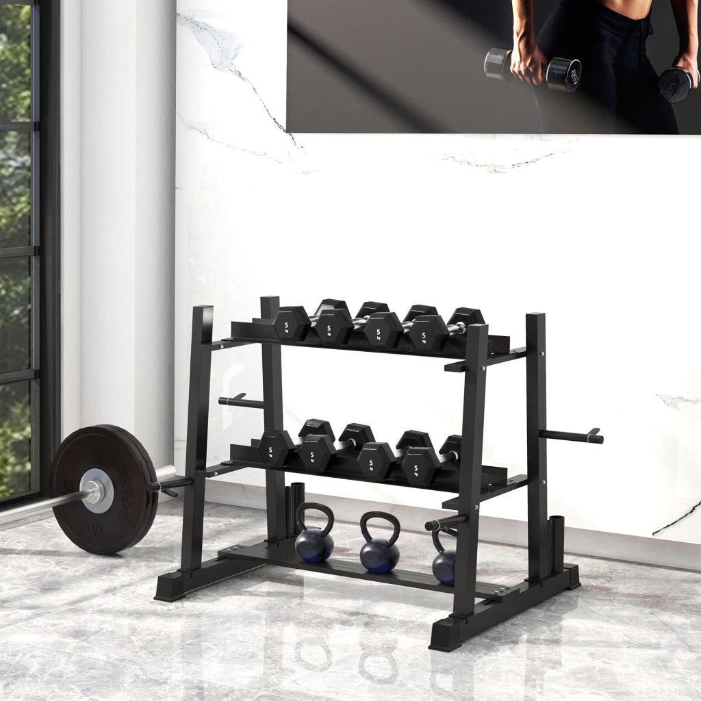 Supporto per bilanciere a 3 livelli, fino a 200 kg, in acciaio, nero, 131x75x80 cm, per palestra e allenamento a casa