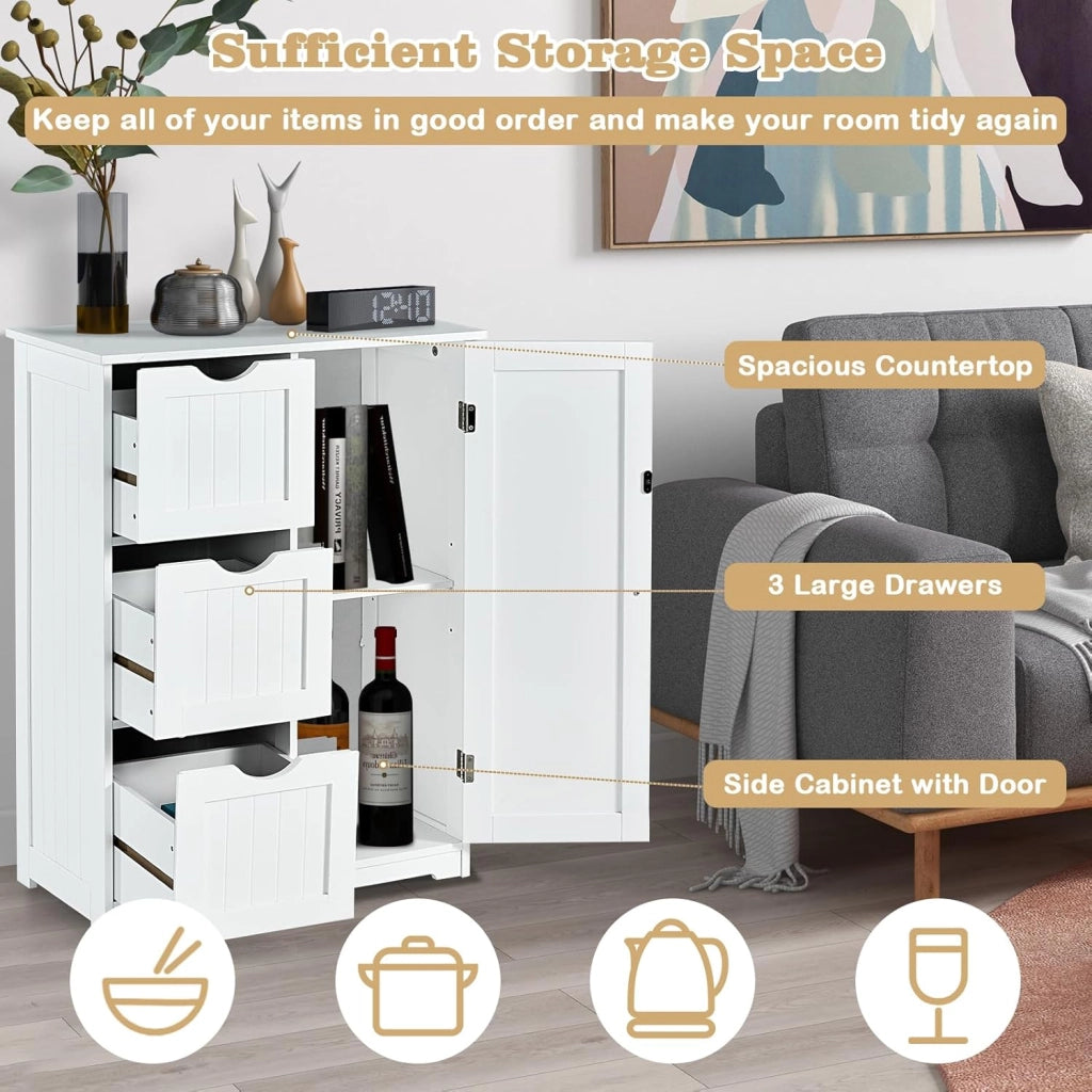 Mobile da Bagno, Armadio Autoportante,Mobile da Bagno Armadietto da Terra Mobiletto con Cassetto, Mobiletto da Cucina Soggiorno Salvaspazio, 60x30x81 cm,3 Colori (Bianco)