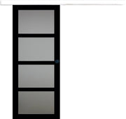 Porta scorrevole in vetro Telia nera H204 x L73 + binario in alluminio bianco e 2 gusci neri