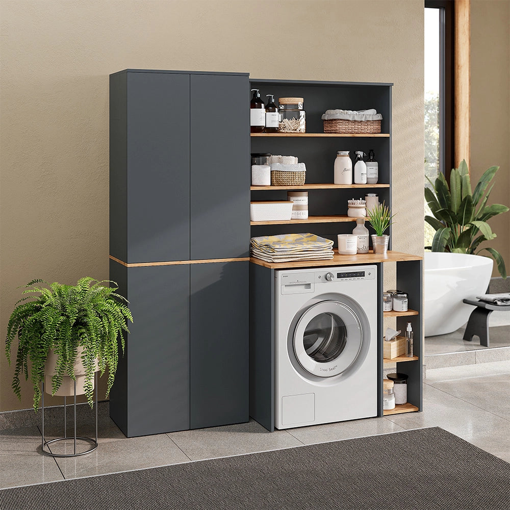 Armadio alto Viktor Antracite/Rovere dorato 68 x 188.6 cm con 6 scomparti chiusi Vicco