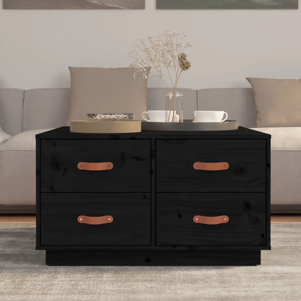 Tavolino da salotto | Tavolino da caff¨¨ | Tavolino da Soggiorno Nero 80x80x45 cm Legno Massello di Pino