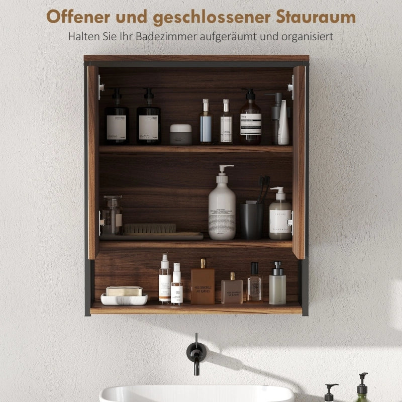 Mobiletto da bagno a specchio da parete, mobiletto da bagno in MDF e truciolato, marrone