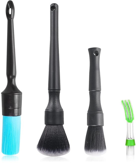 Set di spazzole per dettaglio auto, 4 pezzi di spazzole per dettaglio con gancio per appendere, spazzola per pulizia per interno auto, moto, ruote in alluminio, mobili