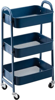 Carrello di archiviazione a 3 piani, su ruote e con maniglie, per cucina, trucco, bagno, ufficio, colore blu scuro