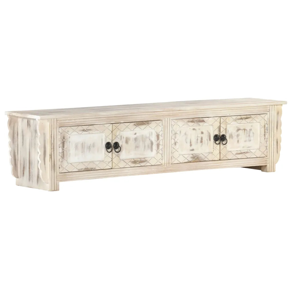 Mobile Porta TV Bianco 140x30x35 cm in Legno Massello di Mango