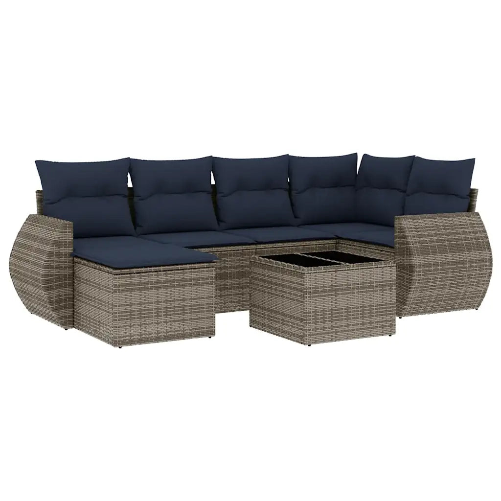 Set Divani da Giardino 7 pz con Cuscini Grigio in Polyrattan 3221670