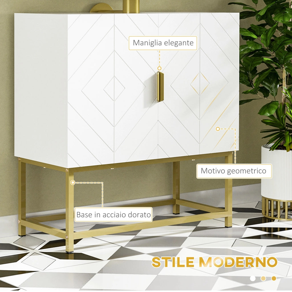 Mobile Bagno Sottolavabo con Armadietto 2 Ante in Legno e Acciaio. 60x30x65cm. Bianco e Oro