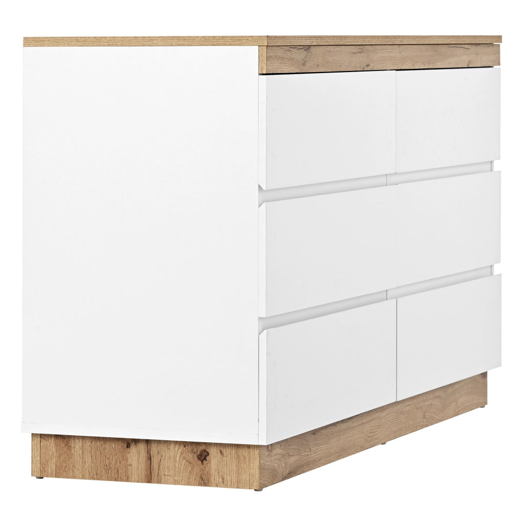 Cassettiera classica bianca e effetto rovere con 6 cassetti