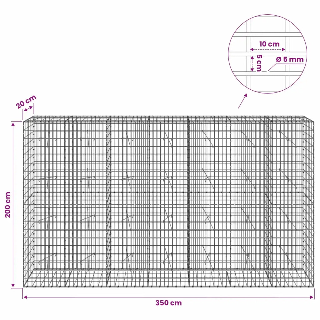 Gabione con Filo da 5 mm e Rete da 5x10 cm 350x20x200 cm 3464593