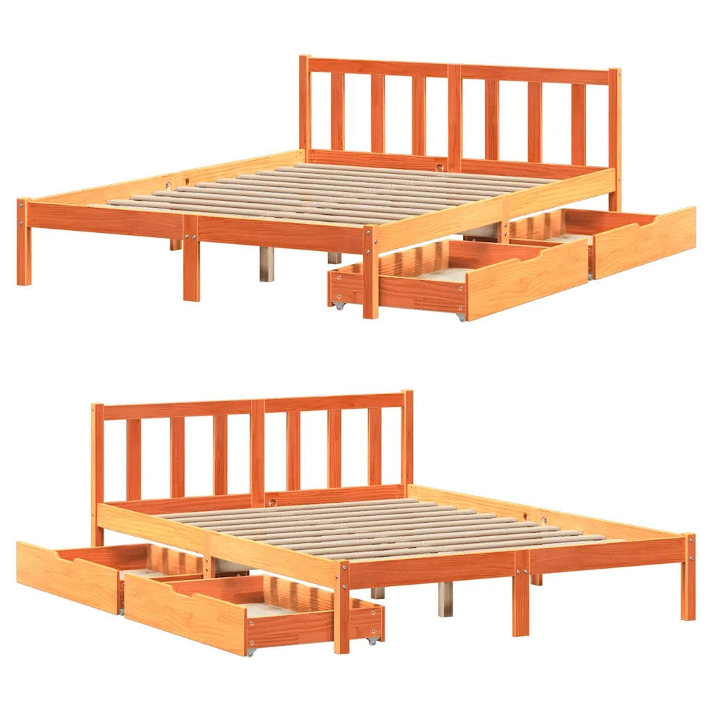 Letto senza Materasso-Struttura Letto Marrone Cera 160x200 cm in Legno di Pino 265898