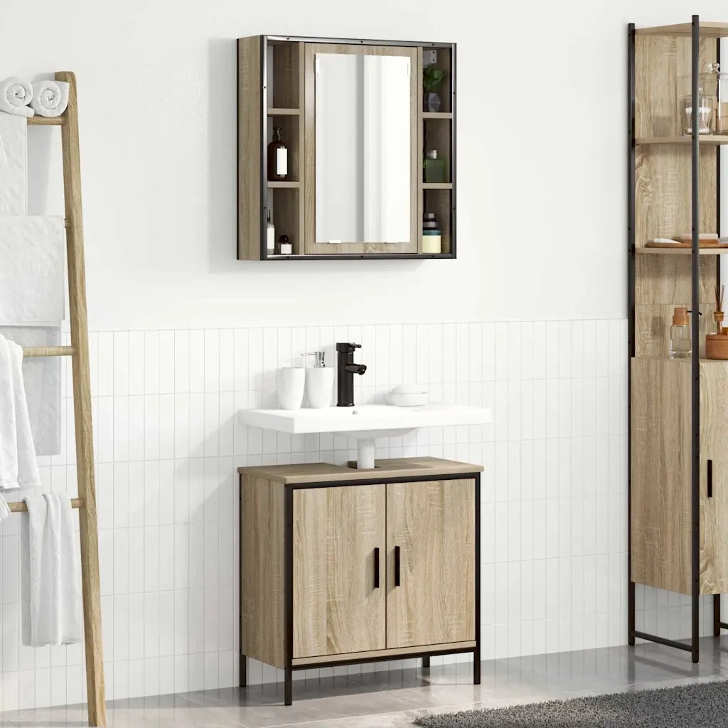 Set di mobili per il Bagno | Armadio da bagno 2 pz Marrone Legno multistrato