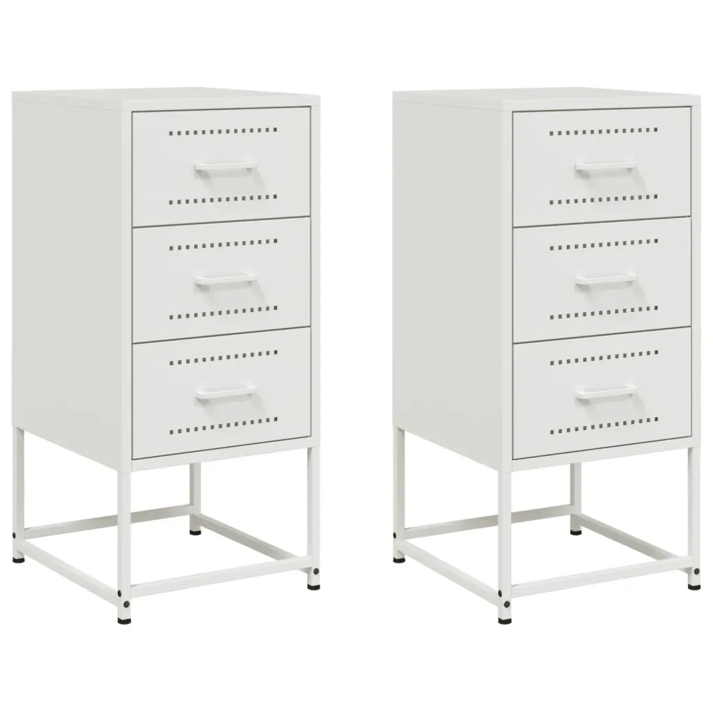 Set di 2 Comodini | Armadio da Notte | Mobiletto da notte Bianchi 36x39x78 cm in Acciaio