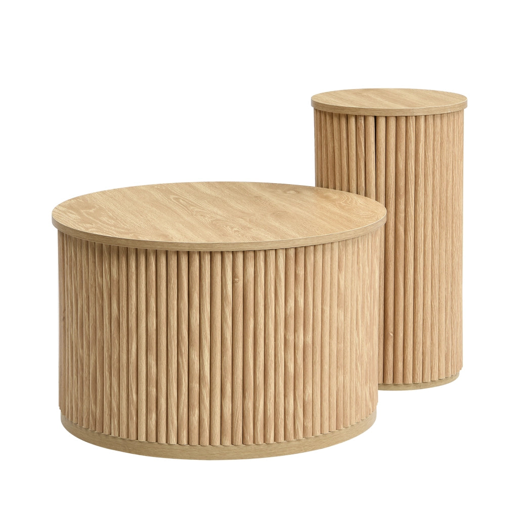 TAVOLINO da caffè Set da 2 pezzi rotondo 60x60x38,5 cm + 30x30x56 cm MDF Naturale