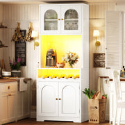 Credenza alta con LED RGB app, ante in vetro ondulato e portabottiglie per cucina e soggiorno bianca 70 × 38,3 × 180 cm