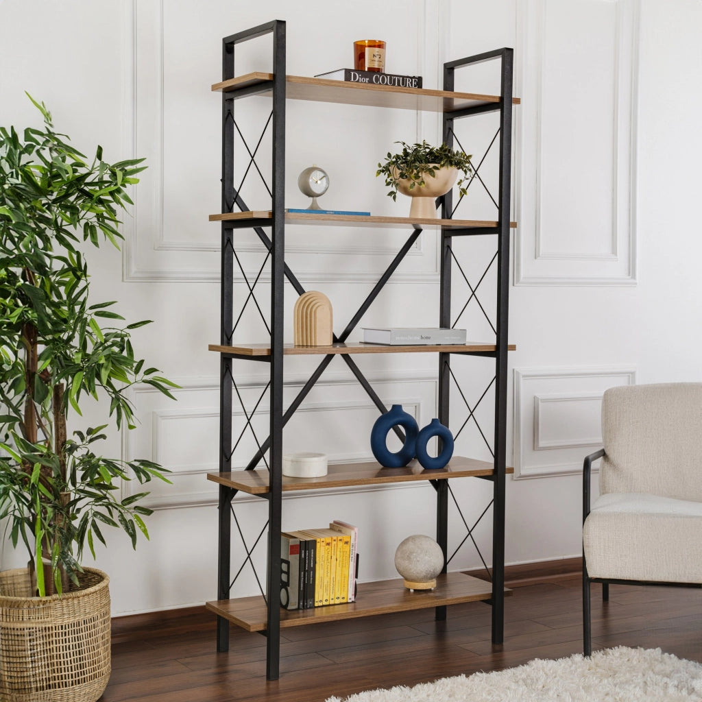 Libreria in legno "Elysian" - 90 x 33 x 180 cm - Noce canaletto