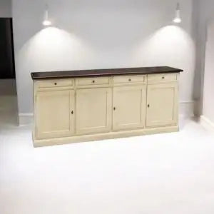 Credenza madia buffet in legno Shabby chic avorio anticato e piano noce mod Martini 4 porte