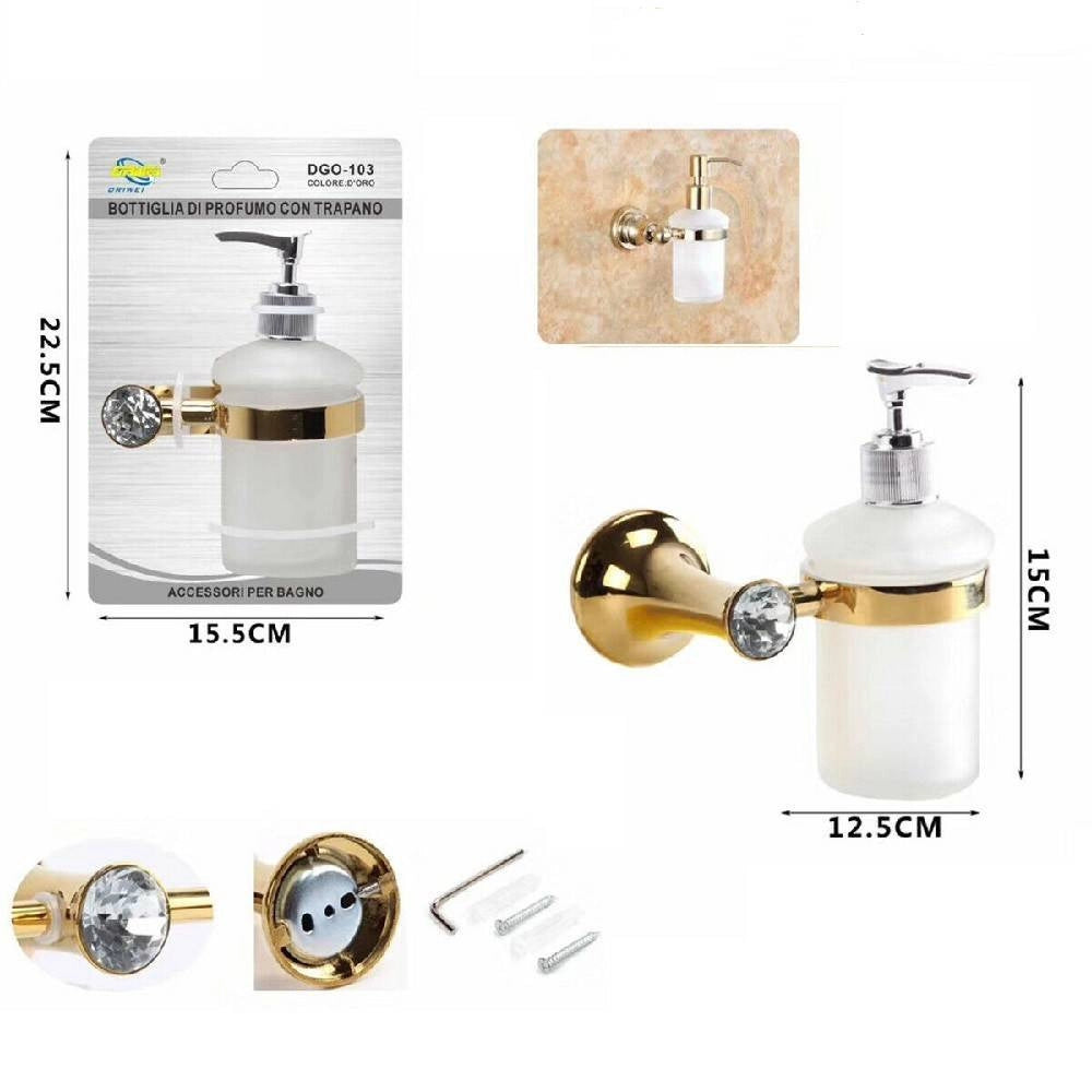 Trade Shop - Dispenser Porta Sapone Liquido Supporto Bagno Muro Casa Dorato Oro Dgo-103 -