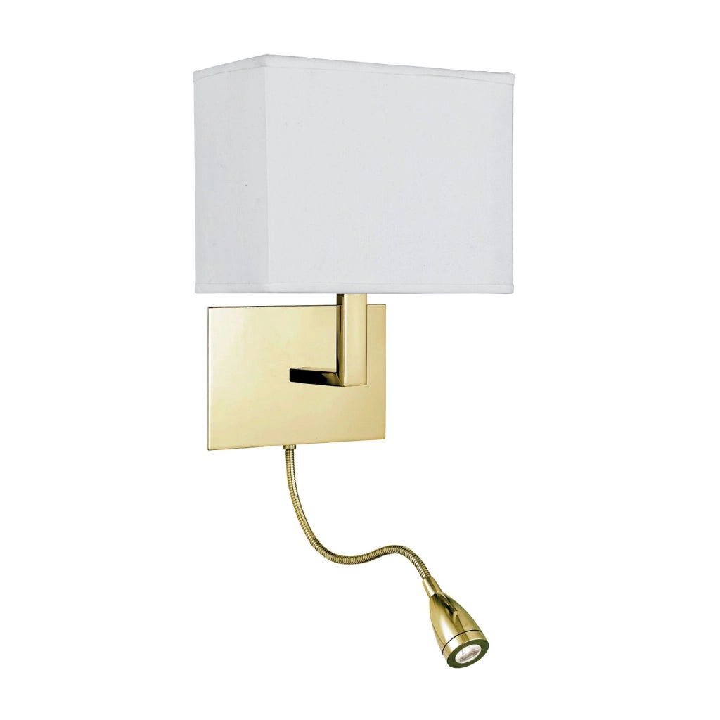 Applique da parete per hotel - Metallo ottone satinato e paralume in tessuto bianco