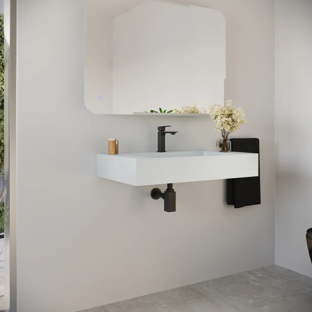 Lavabo sospeso a muro rettangolare 90x48x13 cm in microcemento bianco | Tasman