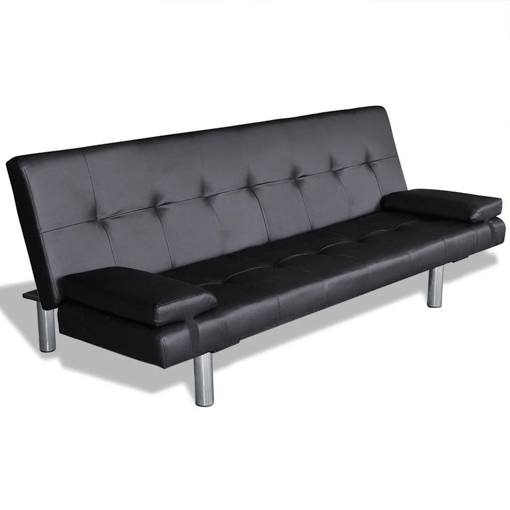 Divano Letto con 2 Cuscini in Similpelle Regolabile Nero 241722