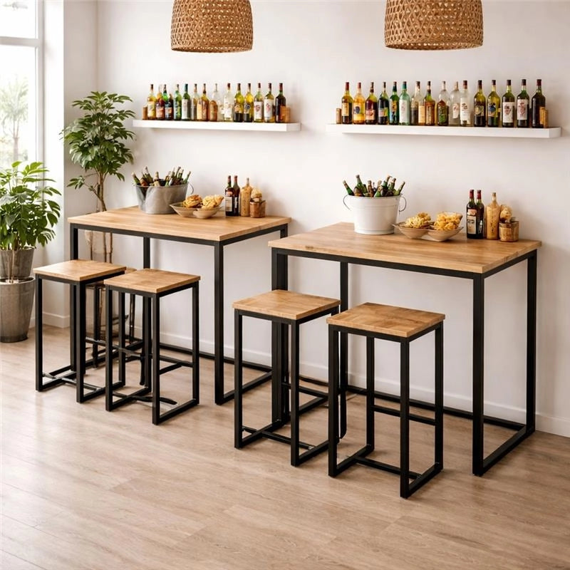 SET TAVOLO CON 4 SGABELI IN LEGNO100X60X87 CM NATURALE
