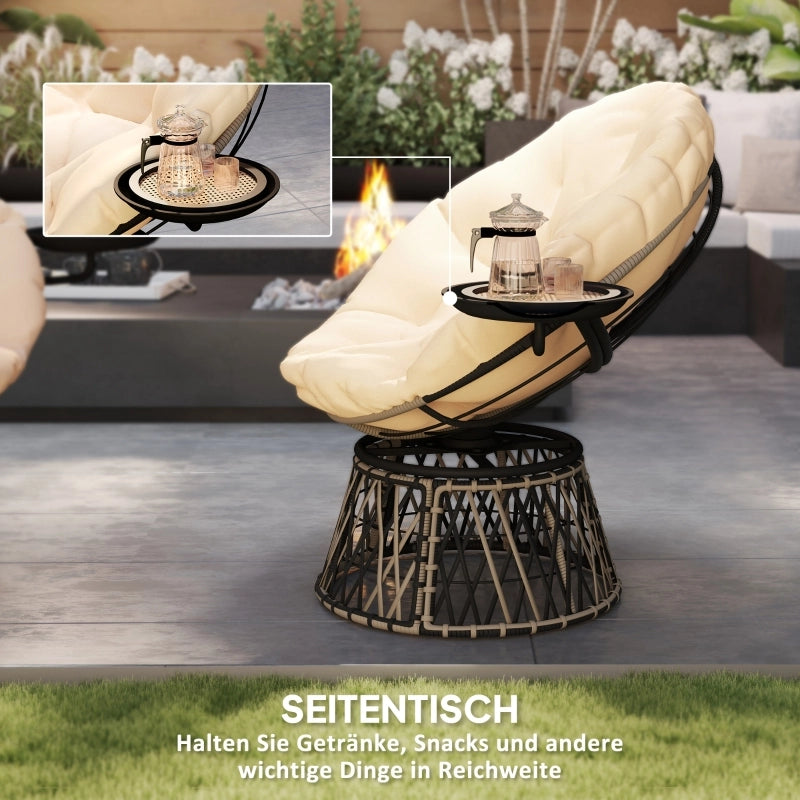 Poltrona papasan in rattan girevole a 360¡ã con cuscino per giardino e balcone beige