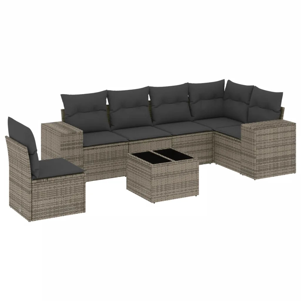 Set Divani da Giardino 7 pz con Cuscini Grigio in Polyrattan