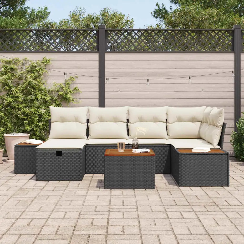Set Divano da Giardino 7 pcs Nero 55 x 62 x 69 cm Poly Rattan 3360966