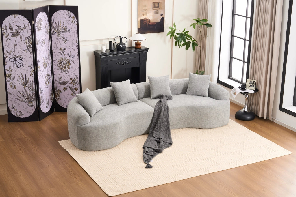 Divano angolare 4 posti - con design modulare e forma curva - in chenille - grigio