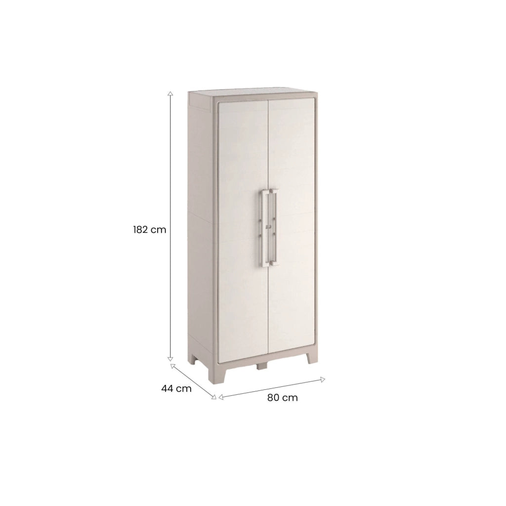 Armadio da esterno Grimsby, Mobile outdoor, Mobiletto giardino multiuso, Contenitore per balcone o garage, Made in Italy, 80x44 h182 cm, Sabbia