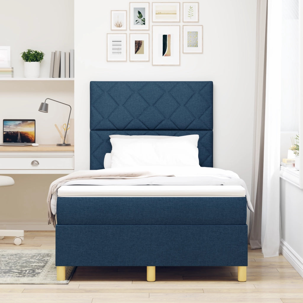Letto con Box Spring e Materasso Blu Matrimoniale Piccolo in Tessuto
