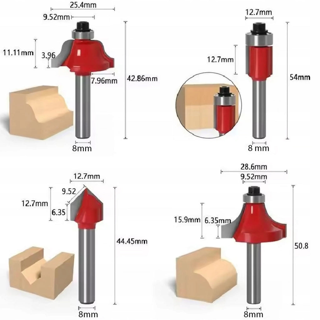 Set Frese per Legno Rosfix WoodCut Pro 15 – Trascinatore 8mm | Lame in Carburo di Tungsteno | Per Fresatrice Verticale