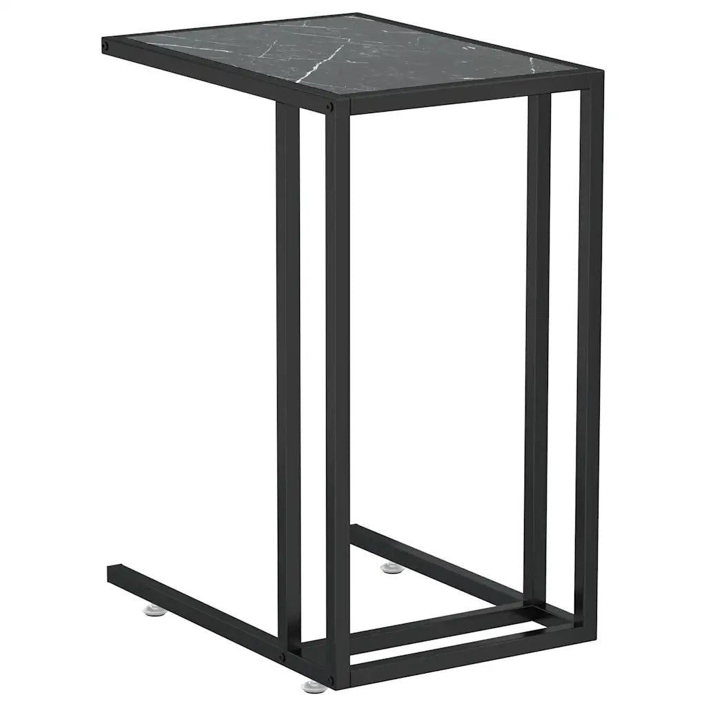 Tavolino | Tavolo laterale per Computer Marmo Nero 50x35x65 cm Vetro Temperato