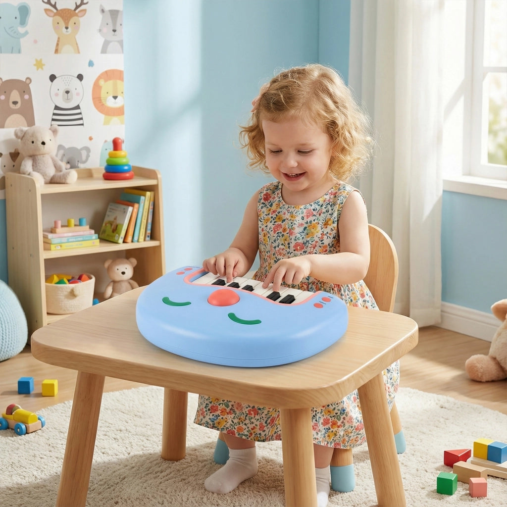 Tastiera bambini 13 tasti pianoforte digitale interattivo volto sorridente-Tastiera pulsanti luci musicale portatile educativo bambini 3+ anni